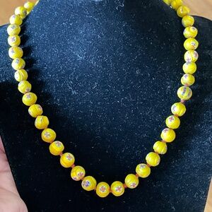Vintage Yellow Murano Glass Necklace Beaded Knotted